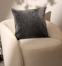 HKM-075347 Stonewashed Cotton Velvet Throw Pillow with Hand-Stitched Edges, 19x19 Inch, Eco-Friendly, Vibrant Color Options