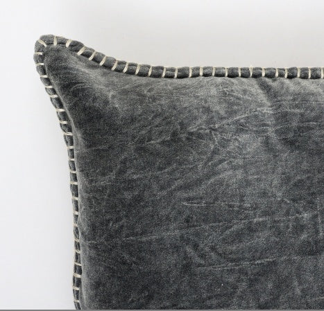 HKM-075347 Stonewashed Cotton Velvet Throw Pillow with Hand-Stitched Edges, 19x19 Inch, Eco-Friendly, Vibrant Color Options