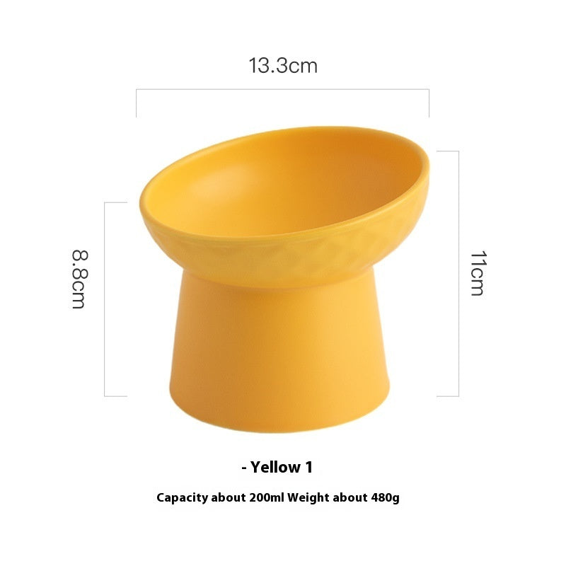 HKM-075411 Oblique Mouth Candy Color Ceramic Cat Bowl - 13.3cm High, Available in Multiple Colors