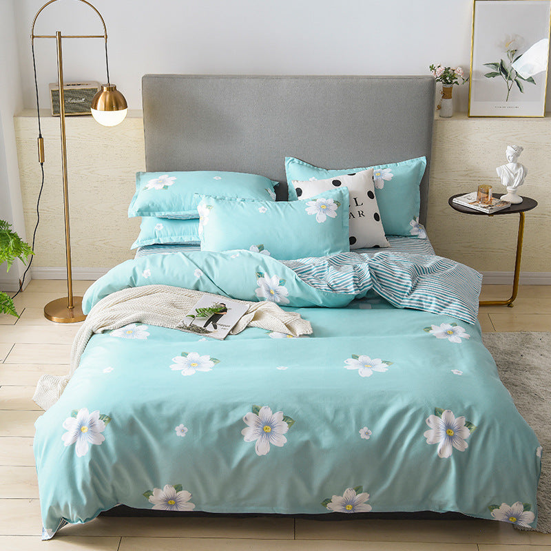 HKM-075539 Three-Piece Cotton Quilted Bedding Set for Fall/Winter - Includes Quilt Cover, Sheet, and Pillowcases