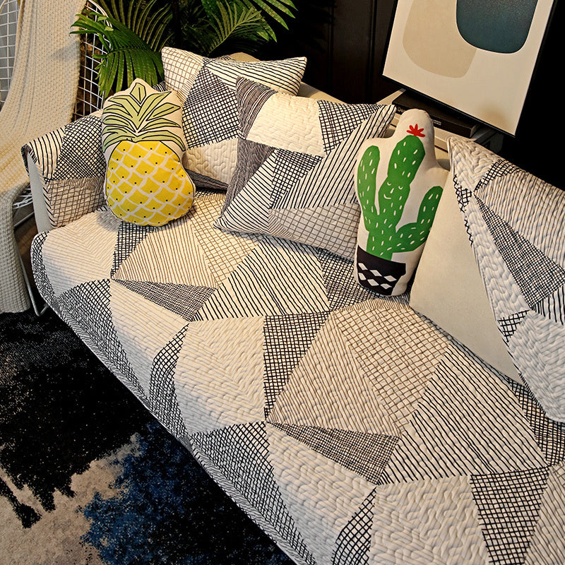 HKM-075859 Cartoon Design Cotton Sofa Cushion Covers - Anti-Slip & Anti-Wrinkle, Multiple Sizes Available
