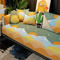 HKM-075859 Cartoon Design Cotton Sofa Cushion Covers - Anti-Slip & Anti-Wrinkle, Multiple Sizes Available