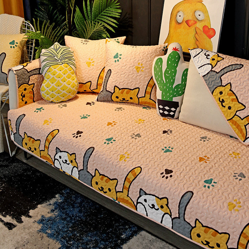 HKM-075859 Cartoon Design Cotton Sofa Cushion Covers - Anti-Slip & Anti-Wrinkle, Multiple Sizes Available