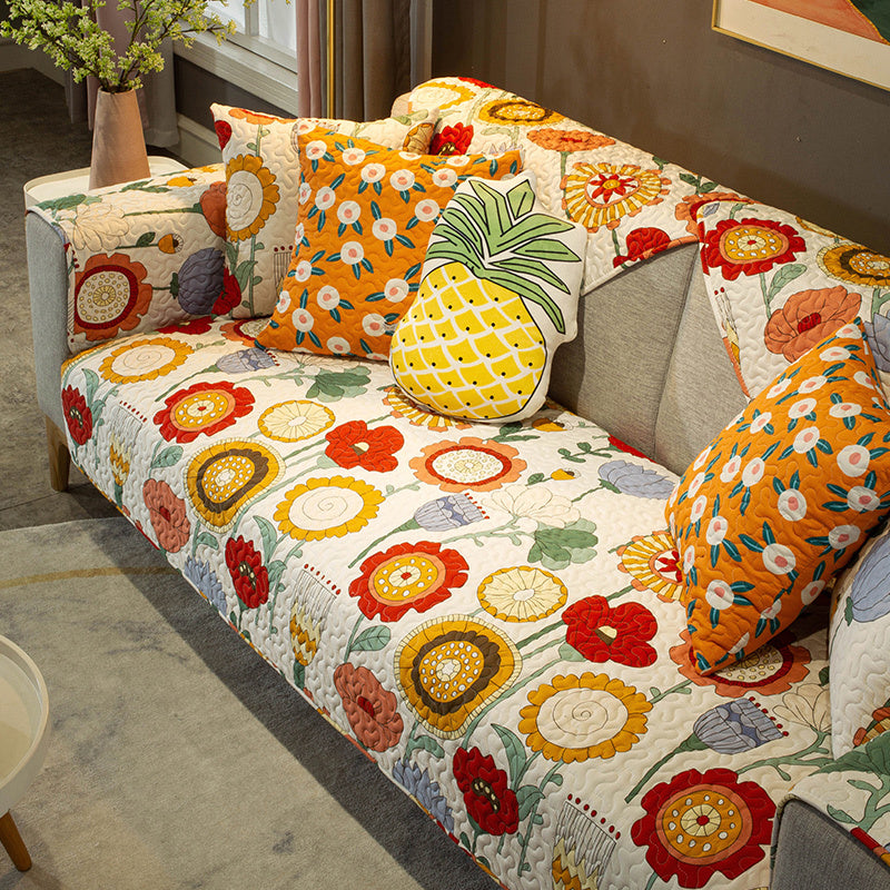 HKM-075859 Cartoon Design Cotton Sofa Cushion Covers - Anti-Slip & Anti-Wrinkle, Multiple Sizes Available
