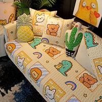 HKM-075859 Cartoon Design Cotton Sofa Cushion Covers - Anti-Slip & Anti-Wrinkle, Multiple Sizes Available