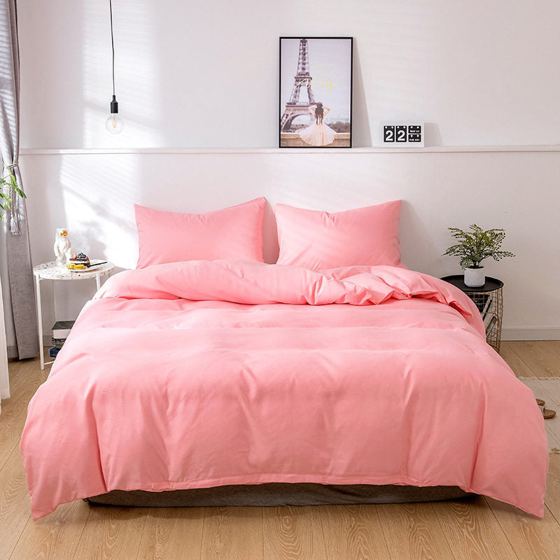 HKM-075859 Solid Color Velvet Three-Piece Bedding Set in White and Pink for 1.8*2.2m Beds