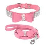 HKM-076243 Rhinestone Bling Leather Dog Cat Collar & Leash