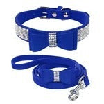 HKM-076243 Rhinestone Bling Leather Dog Cat Collar & Leash