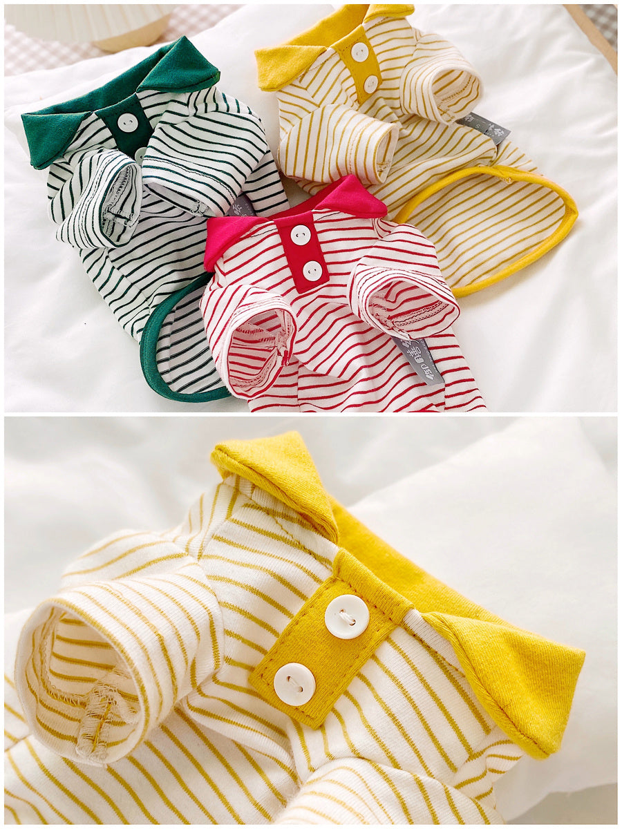 HKM-076307 Striped Polo Shirt for Cats - Available in Army Green, Tender Yellow, Big Red