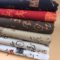 HKM-076371 Cotton Linen Calico Fabric with Chinese Calligraphy - Versatile for Luggage, Curtains, and Home Decor
