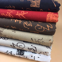 HKM-076371 Cotton Linen Calico Fabric with Chinese Calligraphy - Versatile for Luggage, Curtains, and Home Decor