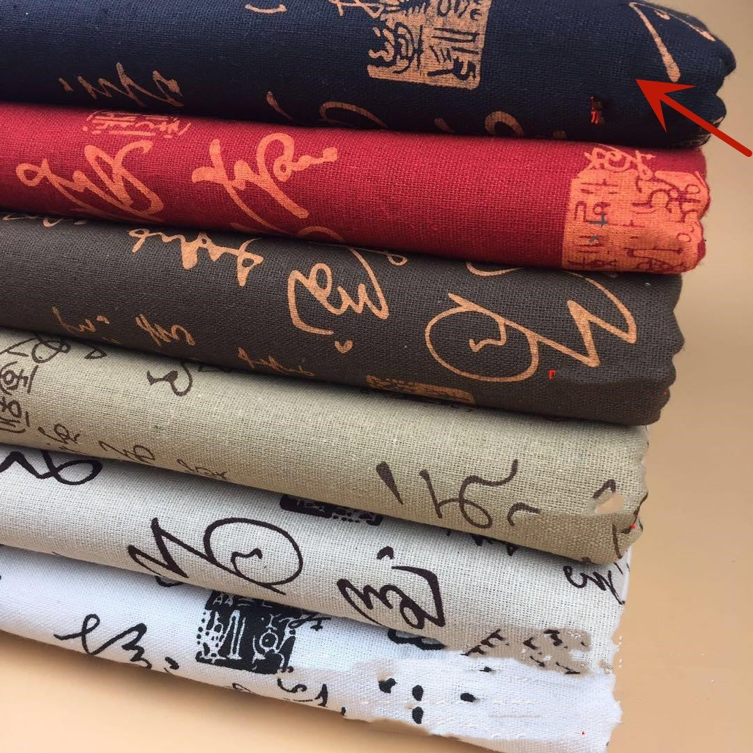 HKM-076371 Cotton Linen Calico Fabric with Chinese Calligraphy - Versatile for Luggage, Curtains, and Home Decor