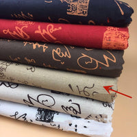 HKM-076371 Cotton Linen Calico Fabric with Chinese Calligraphy - Versatile for Luggage, Curtains, and Home Decor