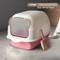HKM-076371 Enclosed Cat Litter Box in Sakura Pink, Sapphire Blue, and Deep Sky Grey - 50x35x33cm