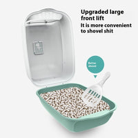 HKM-076371 Enclosed Cat Litter Box in Sakura Pink, Sapphire Blue, and Deep Sky Grey - 50x35x33cm