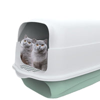 HKM-076371 Enclosed Cat Litter Box in Sakura Pink, Sapphire Blue, and Deep Sky Grey - 50x35x33cm