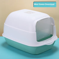 HKM-076371 Enclosed Cat Litter Box in Sakura Pink, Sapphire Blue, and Deep Sky Grey - 50x35x33cm