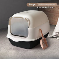HKM-076371 Enclosed Cat Litter Box in Sakura Pink, Sapphire Blue, and Deep Sky Grey - 50x35x33cm
