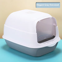 HKM-076371 Enclosed Cat Litter Box in Sakura Pink, Sapphire Blue, and Deep Sky Grey - 50x35x33cm