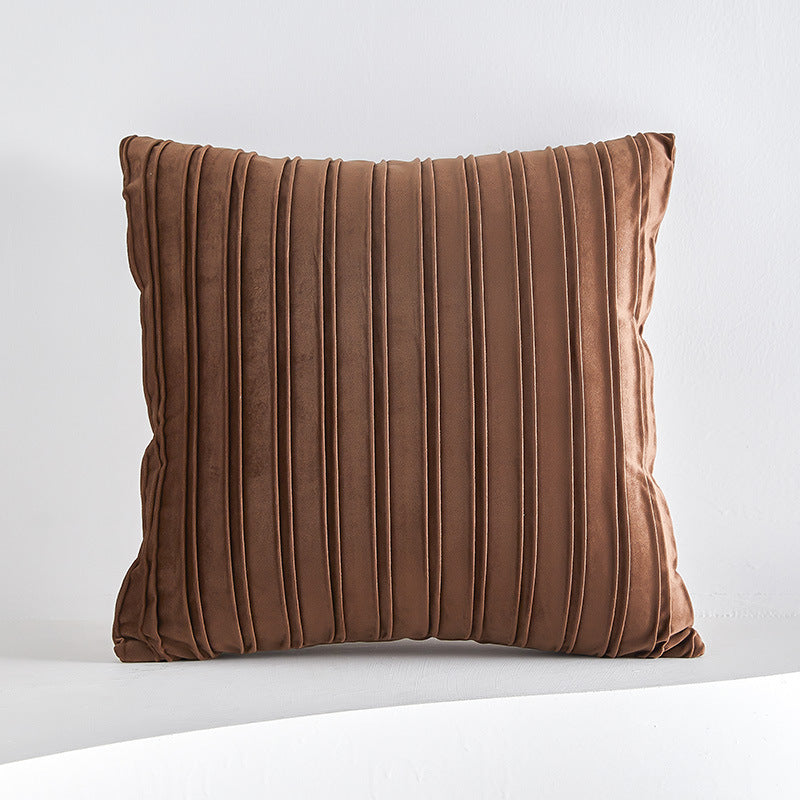 HKM-076499 Velvet Striped Pleated Cushion in Emerald Green, Lake Green, Sugar Brown, Midnight Blue, 45x45 and 50x50 Sizes