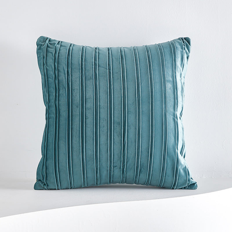 HKM-076499 Velvet Striped Pleated Cushion in Emerald Green, Lake Green, Sugar Brown, Midnight Blue, 45x45 and 50x50 Sizes