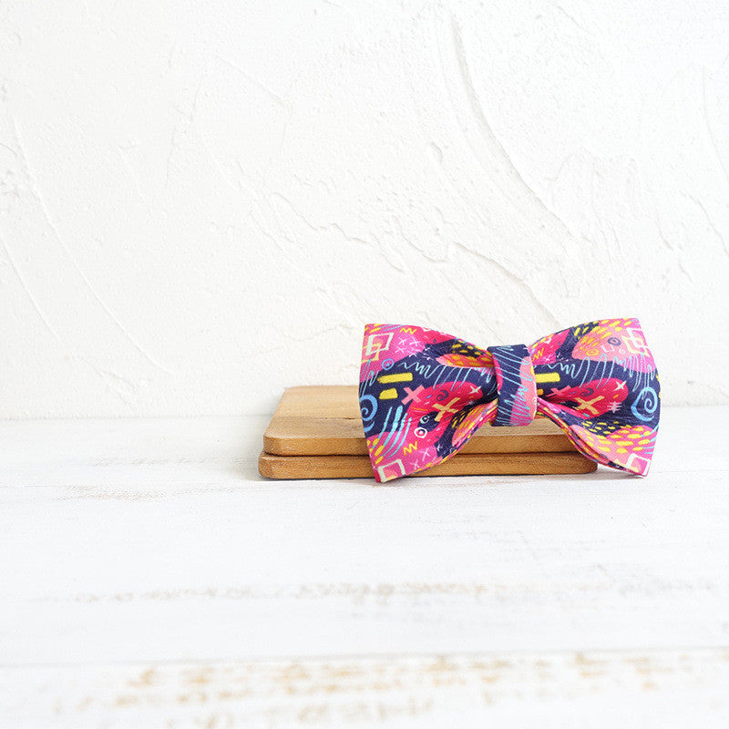 HKM-076691 Graffiti Flower Bow Dog Collar - Polyester Pet Accessory for Small to Extra Large Sizes