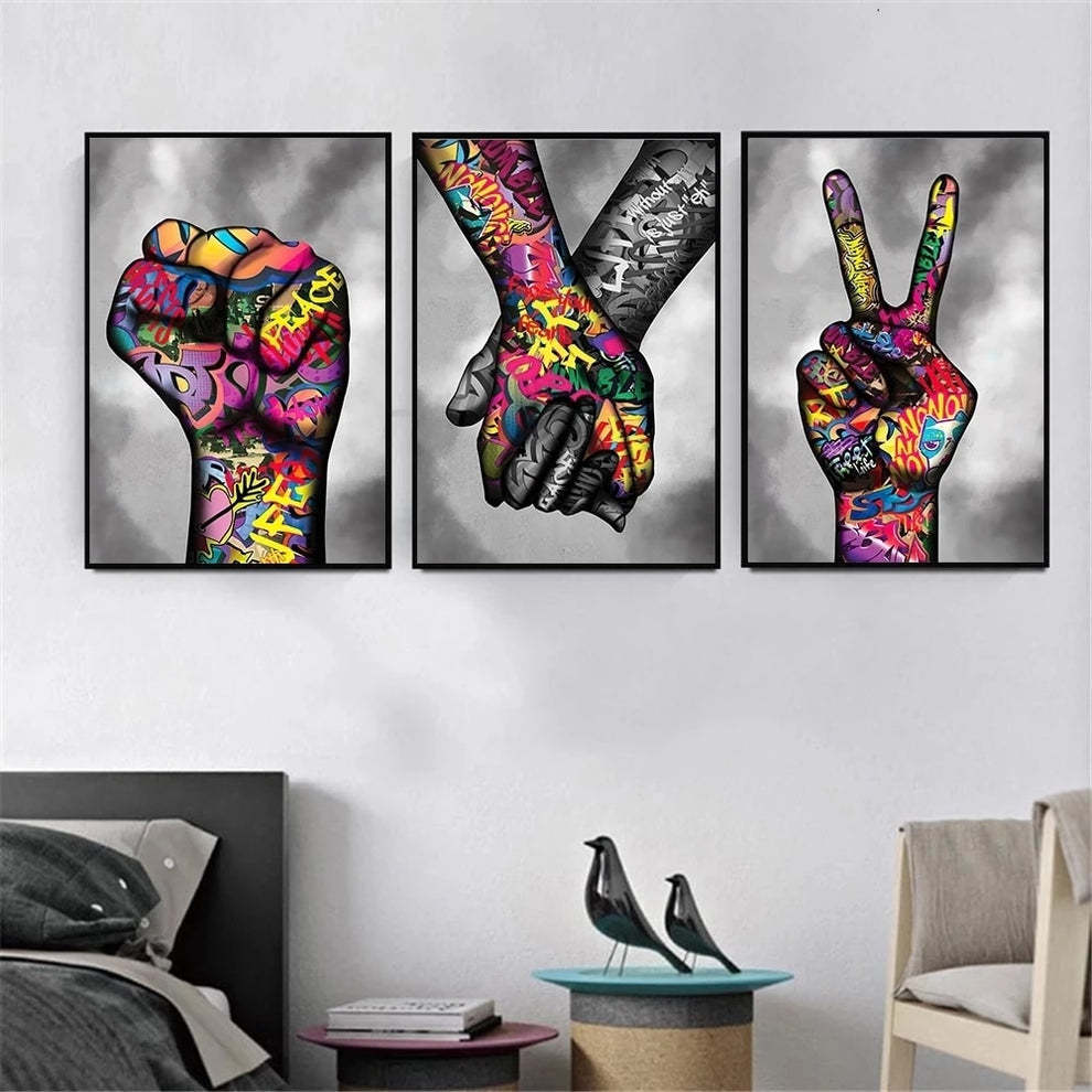 HKM-076691 Modern Decorative Canvas Painting - Peace Boxing Home Office Artwork, Frameless Flat Oil Canvas, Rectangle Shape