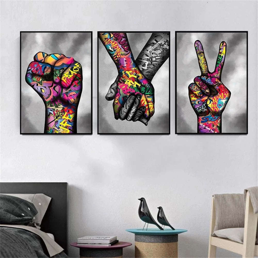 HKM-076691 Modern Decorative Canvas Painting - Peace Boxing Home Office Artwork, Frameless Flat Oil Canvas, Rectangle Shape
