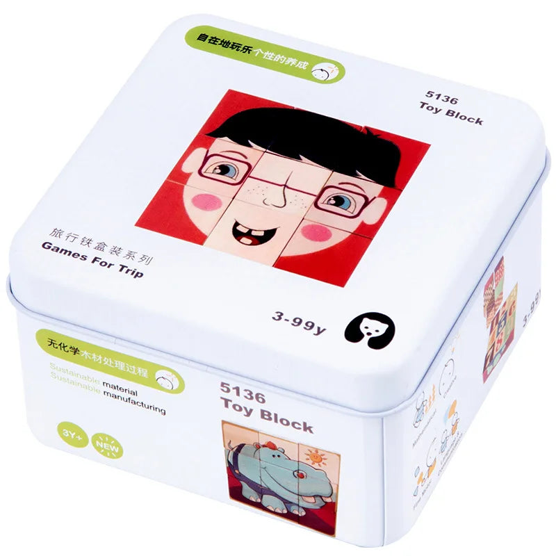 Wooden Interactive Cognitive Puzzle Building Blocks for Kids Travel Play
