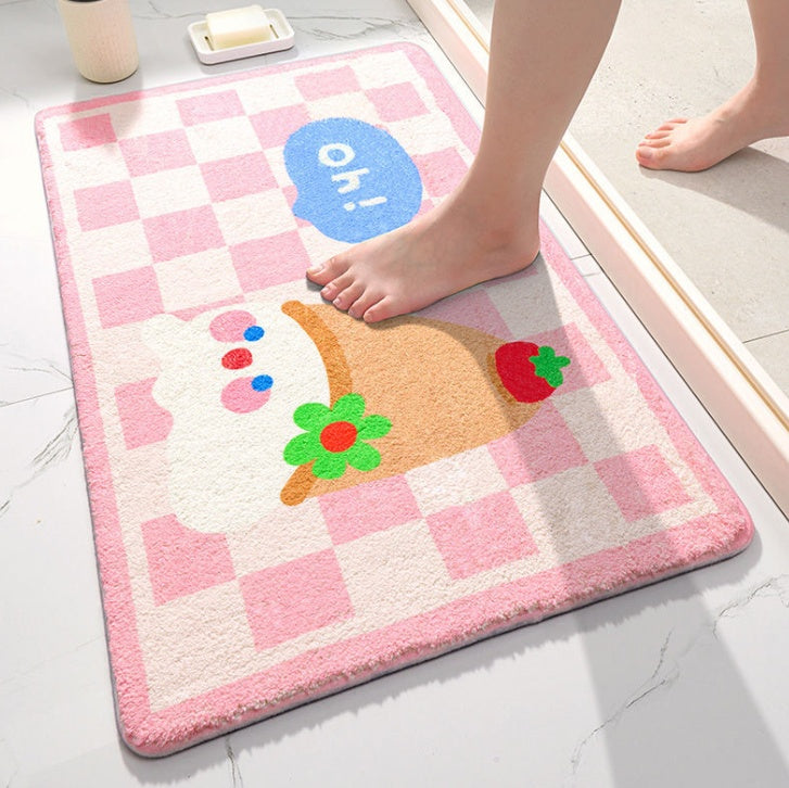 HKM-076755 Absorbent Polyester Cartoon Bathroom Floor Mat Non-Slip for Toilet & Door