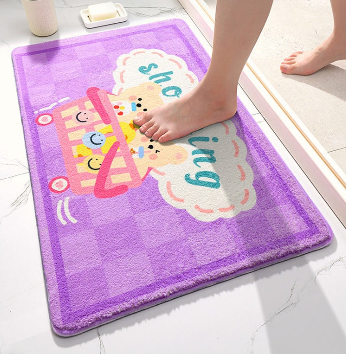 HKM-076755 Absorbent Polyester Cartoon Bathroom Floor Mat Non-Slip for Toilet & Door