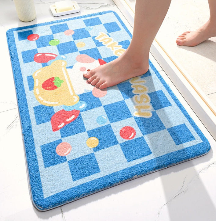 HKM-076755 Absorbent Polyester Cartoon Bathroom Floor Mat Non-Slip for Toilet & Door