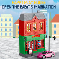 HKM-076947 1:64 Scale Diecast Alloy Car and Building Block Set for Urban Architecture Models
