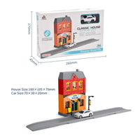 HKM-076947 1:64 Scale Diecast Alloy Car and Building Block Set for Urban Architecture Models