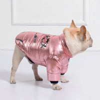 HKM-077011 Cotton-Padded Casual Dog Coat with Zipper in Silver, Pink, or Wine Red