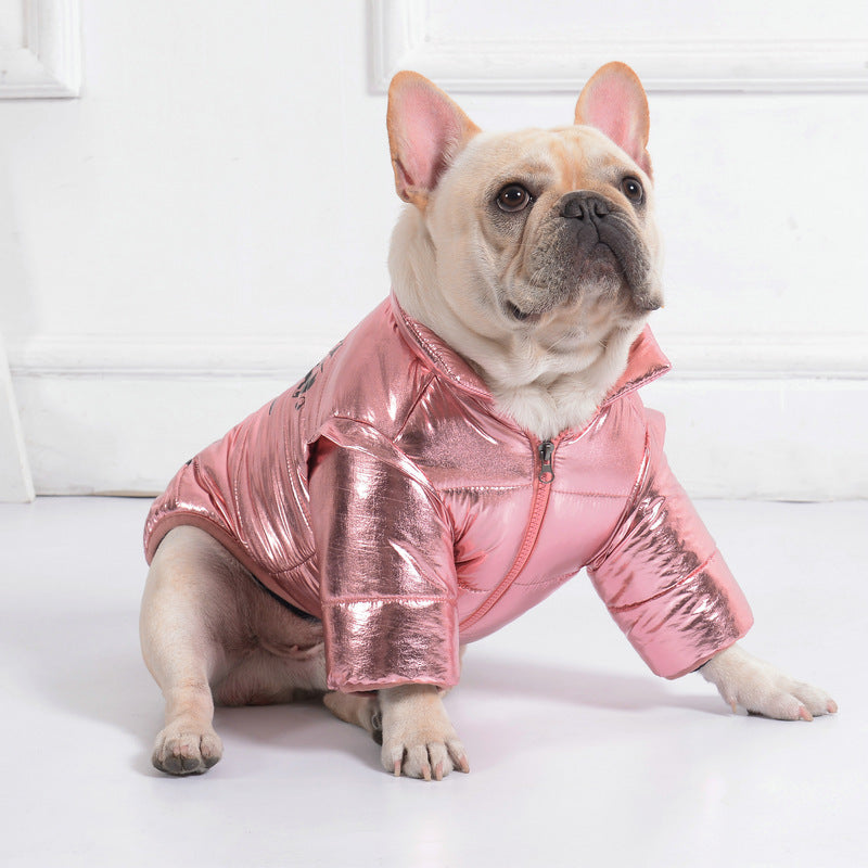 HKM-077011 Cotton-Padded Casual Dog Coat with Zipper in Silver, Pink, or Wine Red
