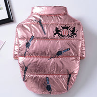 HKM-077011 Cotton-Padded Casual Dog Coat with Zipper in Silver, Pink, or Wine Red
