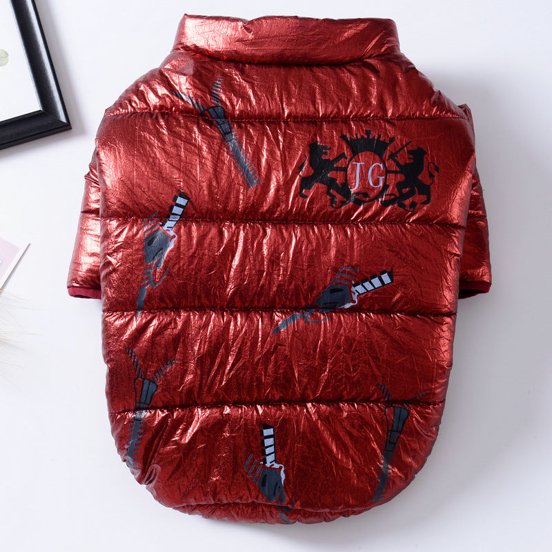 HKM-077011 Cotton-Padded Casual Dog Coat with Zipper in Silver, Pink, or Wine Red