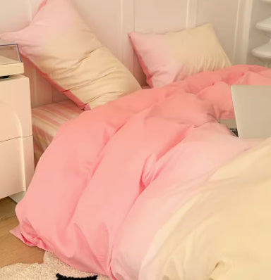 HKM-077011 Gradient Color Cotton Bed Set - 3-Piece and 4-Piece Options for Various Bed Sizes
