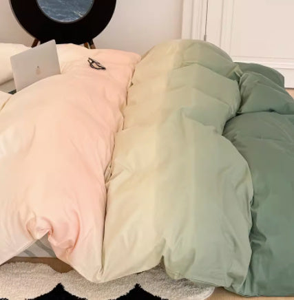 HKM-077011 Gradient Color Cotton Bed Set - 3-Piece and 4-Piece Options for Various Bed Sizes