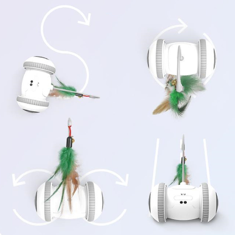 HKM-077139 Interactive Cat Toy with Interchangeable Feather and Plush Attachments, Automatic Play for Indoor Cats