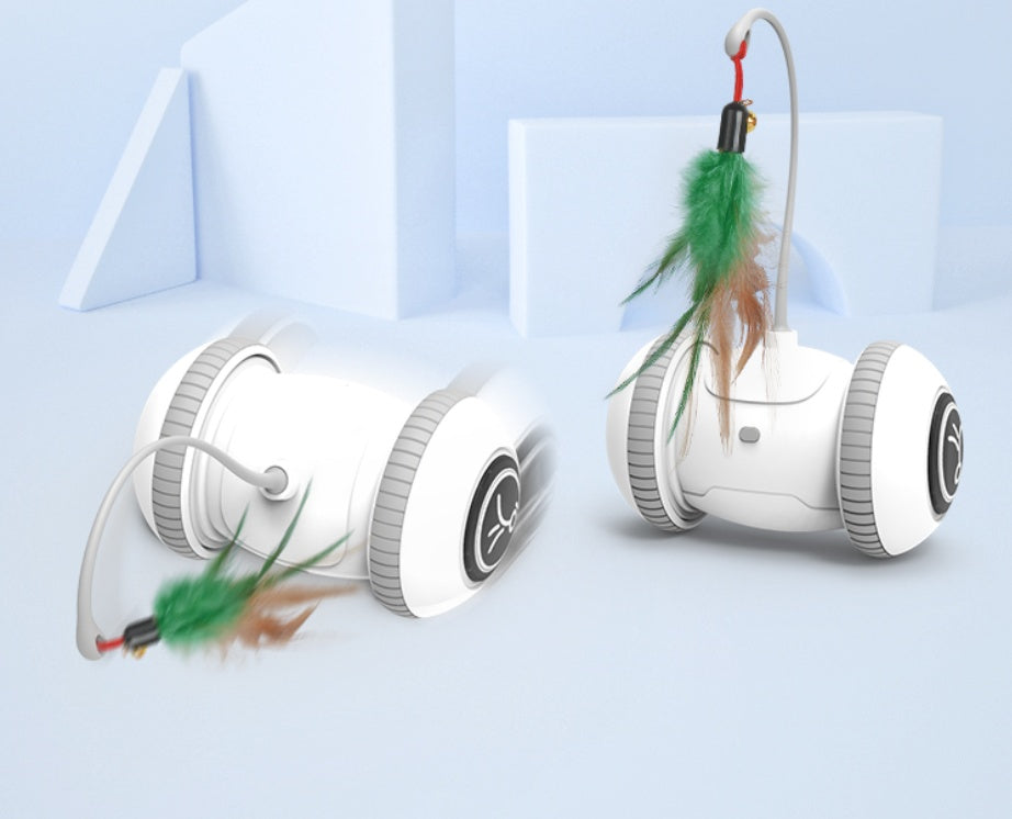 HKM-077139 Interactive Cat Toy with Interchangeable Feather and Plush Attachments, Automatic Play for Indoor Cats