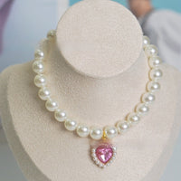 HKM-077395 Pearl Necklace Love Gem Cat Collar
