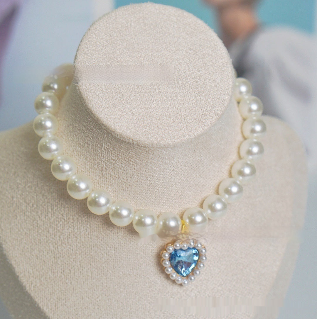 HKM-077395 Pearl Necklace Love Gem Cat Collar
