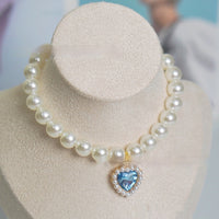 HKM-077395 Pearl Necklace Love Gem Cat Collar