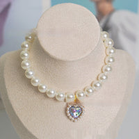 HKM-077395 Pearl Necklace Love Gem Cat Collar