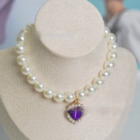 HKM-077395 Pearl Necklace Love Gem Cat Collar