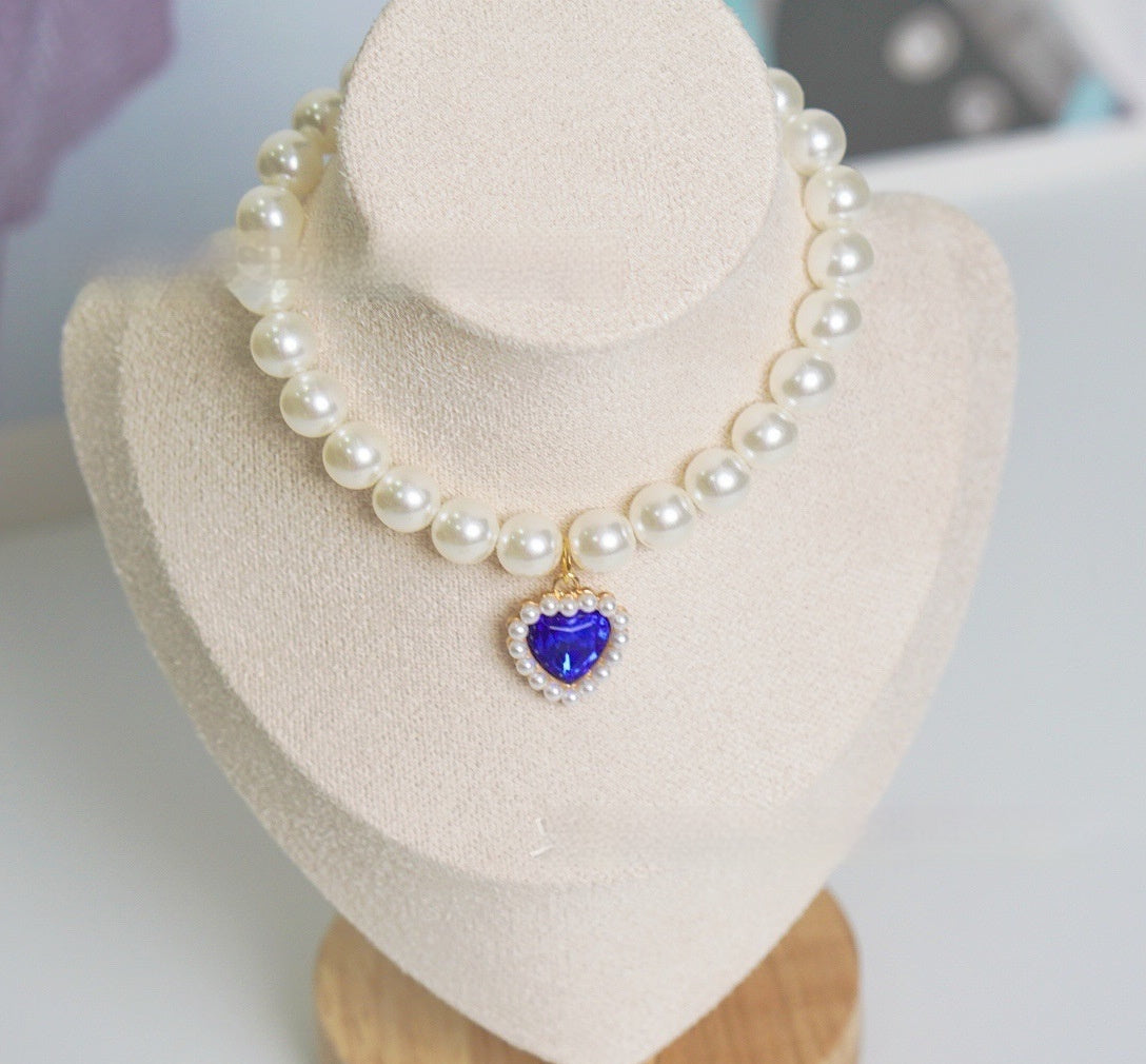 HKM-077395 Pearl Necklace Love Gem Cat Collar