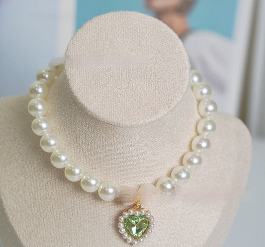 HKM-077395 Pearl Necklace Love Gem Cat Collar
