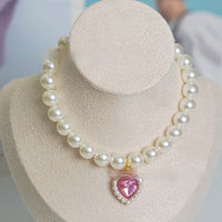 HKM-077395 Pearl Necklace Love Gem Cat Collar